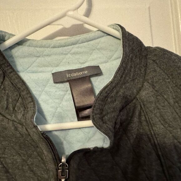 Adorable Trendy Liz Claiborne Zip Vest Gray with blue interior. Light yet cozy. - Picture 3 of 9